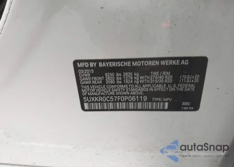 2015 BMW X5 xDrive35I z USA, uszkodzony, nr VIN 5UXKR0C57F0P06119